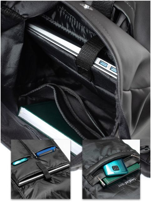 Рюкзак мужской из экокожи ролл RollTop Milton с клапаном Черный Sambag (301871786)