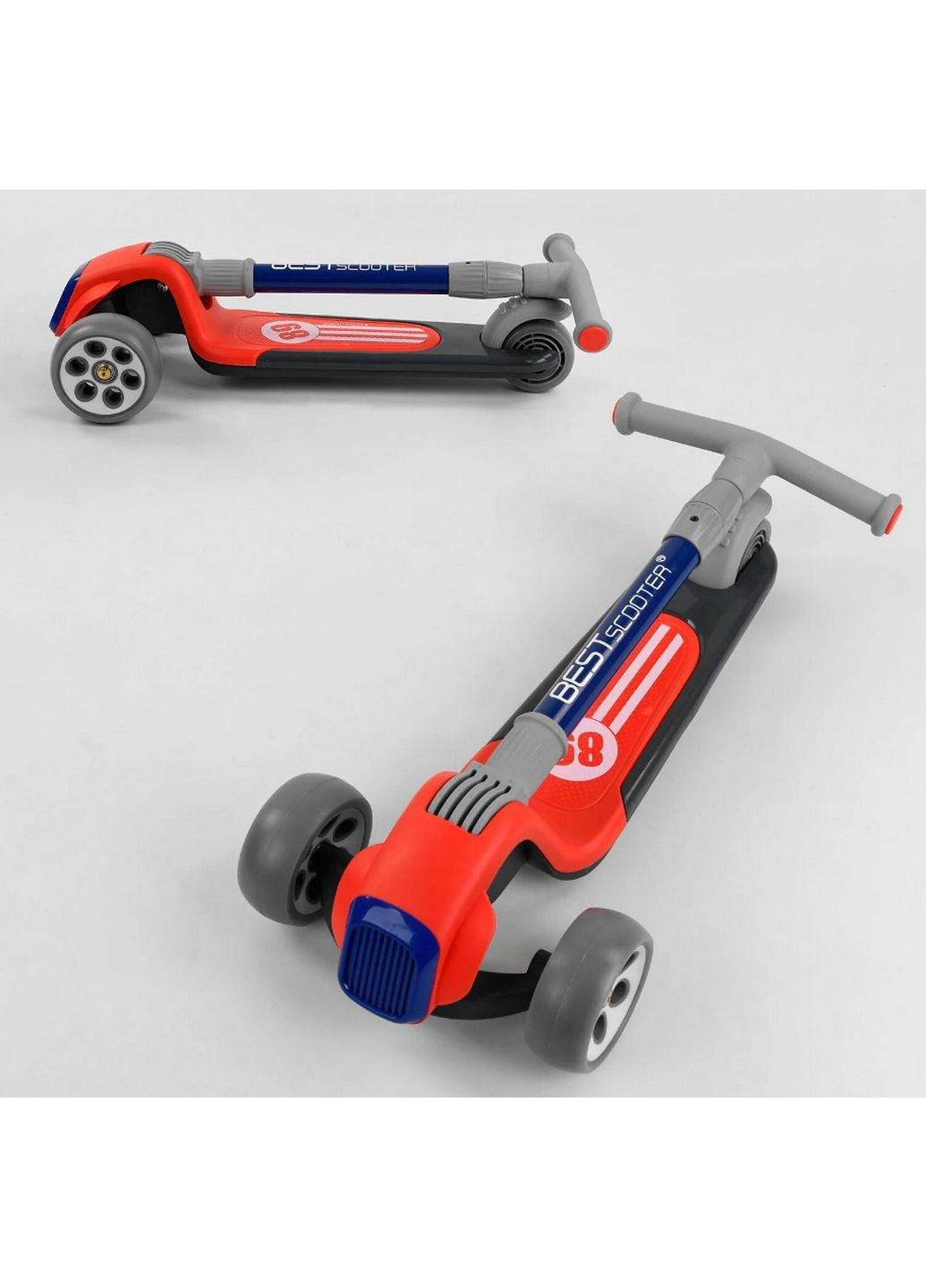 Самокат триколісний складне алюмінієве кермо, 3 колеса PU зі світлом 62х17х31 см Best Scooter (289366470)