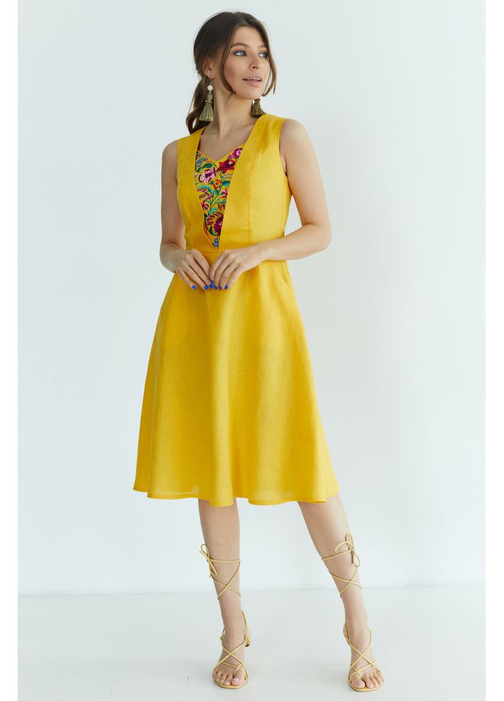 Жовта жіноча лляна сукня-вишиванка (fm2721) Folk Moda (365729906)