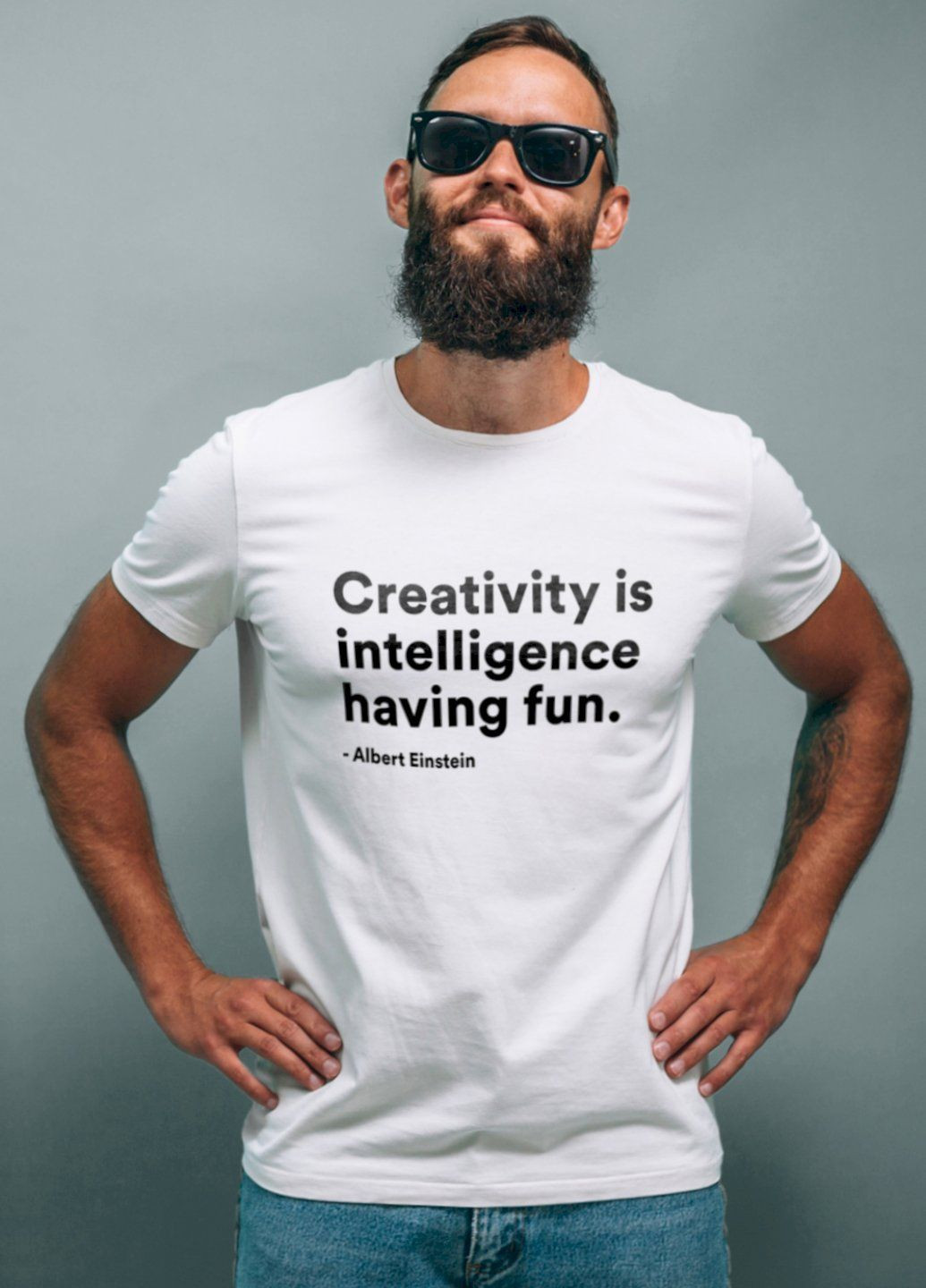 Біла футболка біла чоловіча "creativity is intelligence having fun " Ctrl+