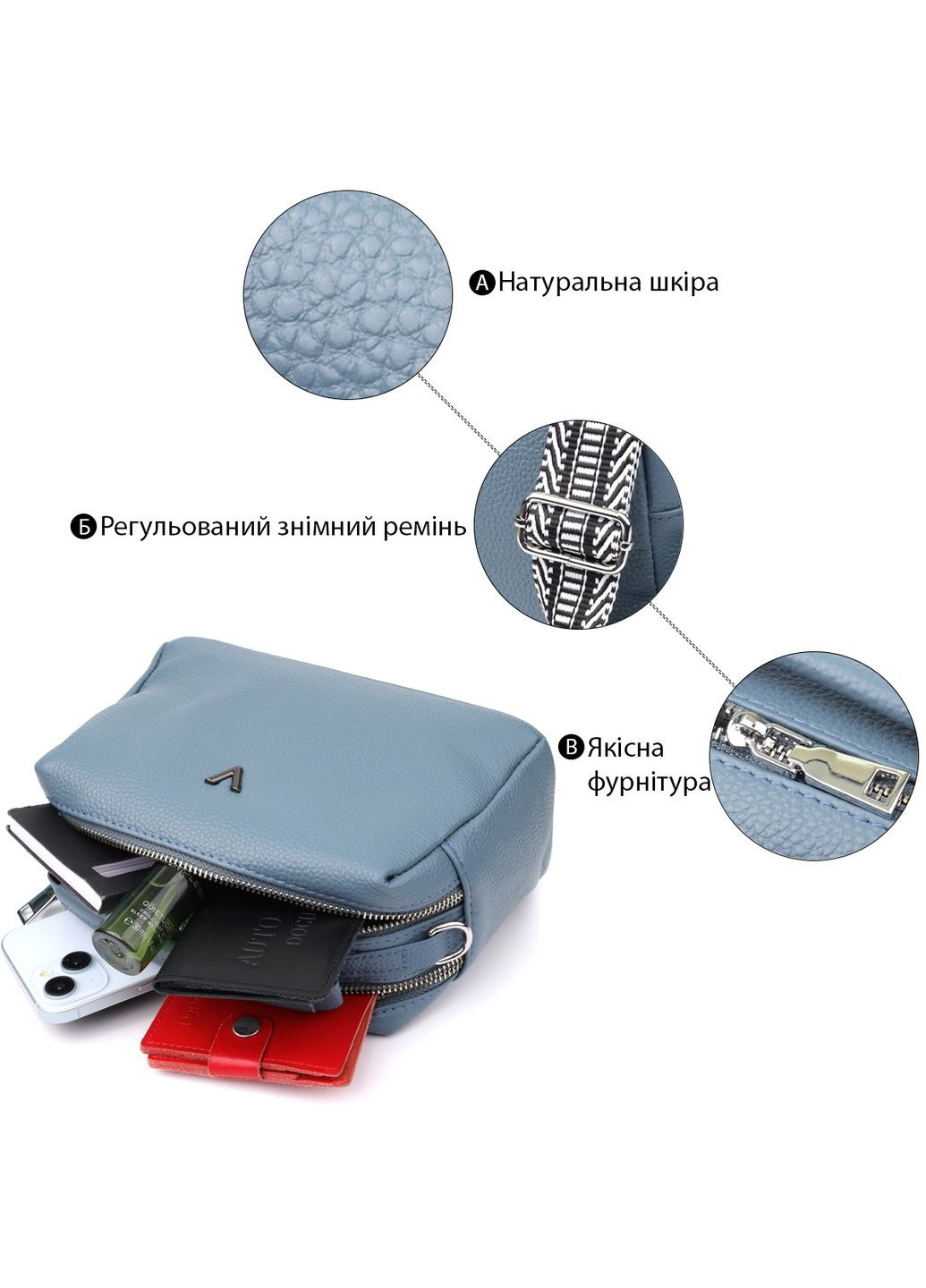 Сумка тоут через плечо женская из натуральной кожи средняя Голубой 38205 Vintage (355245236)