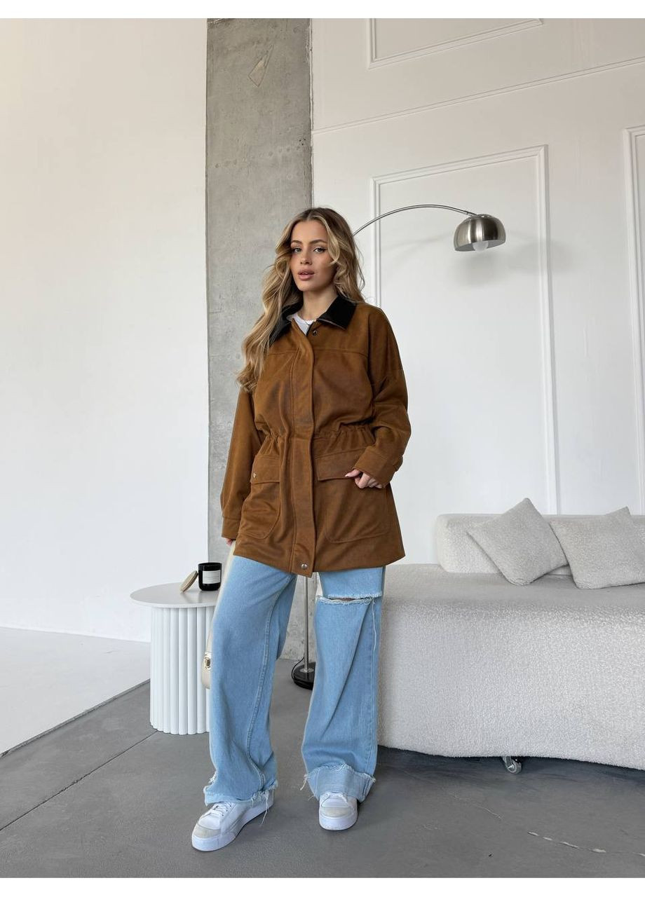 Гірчична демісезонна куртка вітрівка зашити та еко-шкіра,з підкладкою,подовжений крій Україна