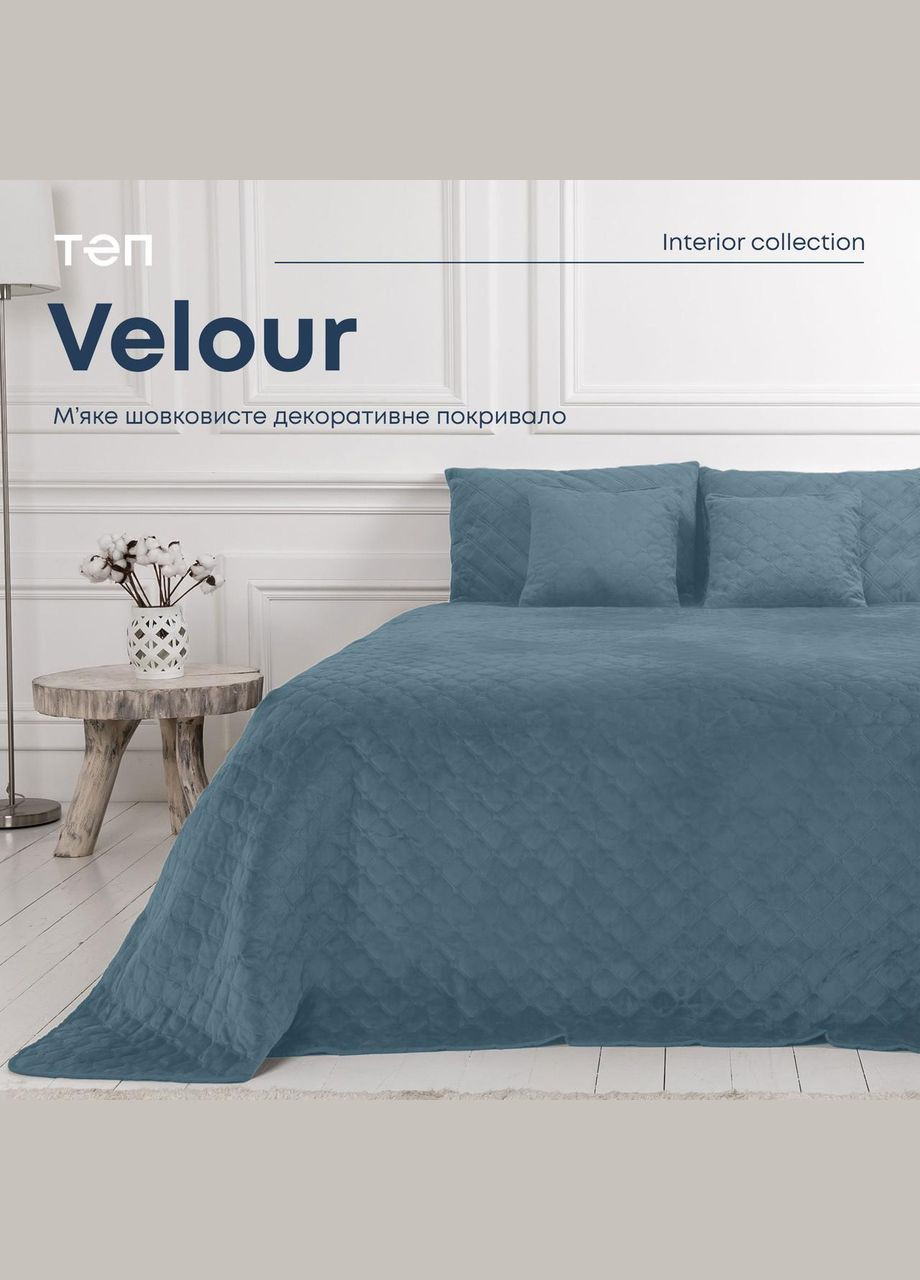 Покрывало Велюровое мягкое Синее размер 180х240 см ромб/круглый ТЕП (330033514)