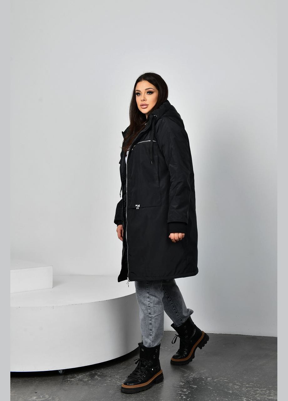 Черная женская удлиненная куртка цвет черный р.48/50 449631 New Trend