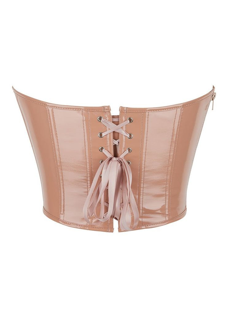 Бежевый демисезонный корсет star night из лакированной кожи, на шнуровке, бежевый, m (без коробки) No Brand