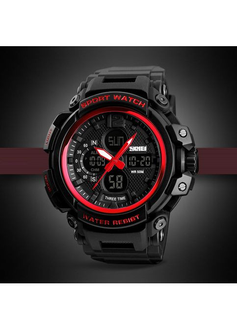Годинники 1343 Чорні Червоні спортивні кварцові для чоловіків з будильником та секундоміром ProDobro (367265640)