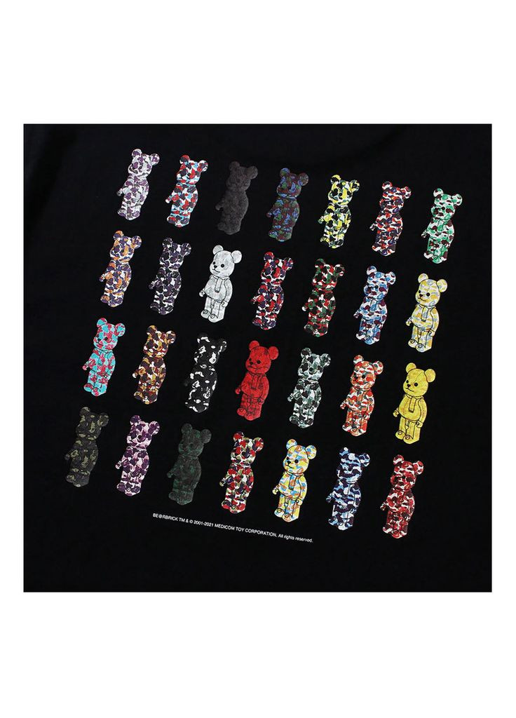 Футболка чёрная Bape A Bathing Ape x Medicom Toy Camo Bear Black Tee Unisex (356677666)