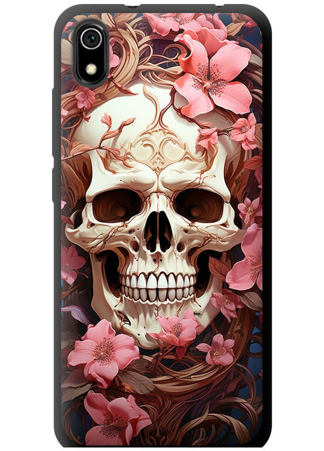 TPU чорний чохол 'Череп у рожевих квітах' для Endorphone Xiaomi Redmi 7A (281474929)