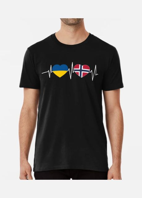 Черная мужская патриотическая футболка с принтом norway ukraine норвегия украина Stedman