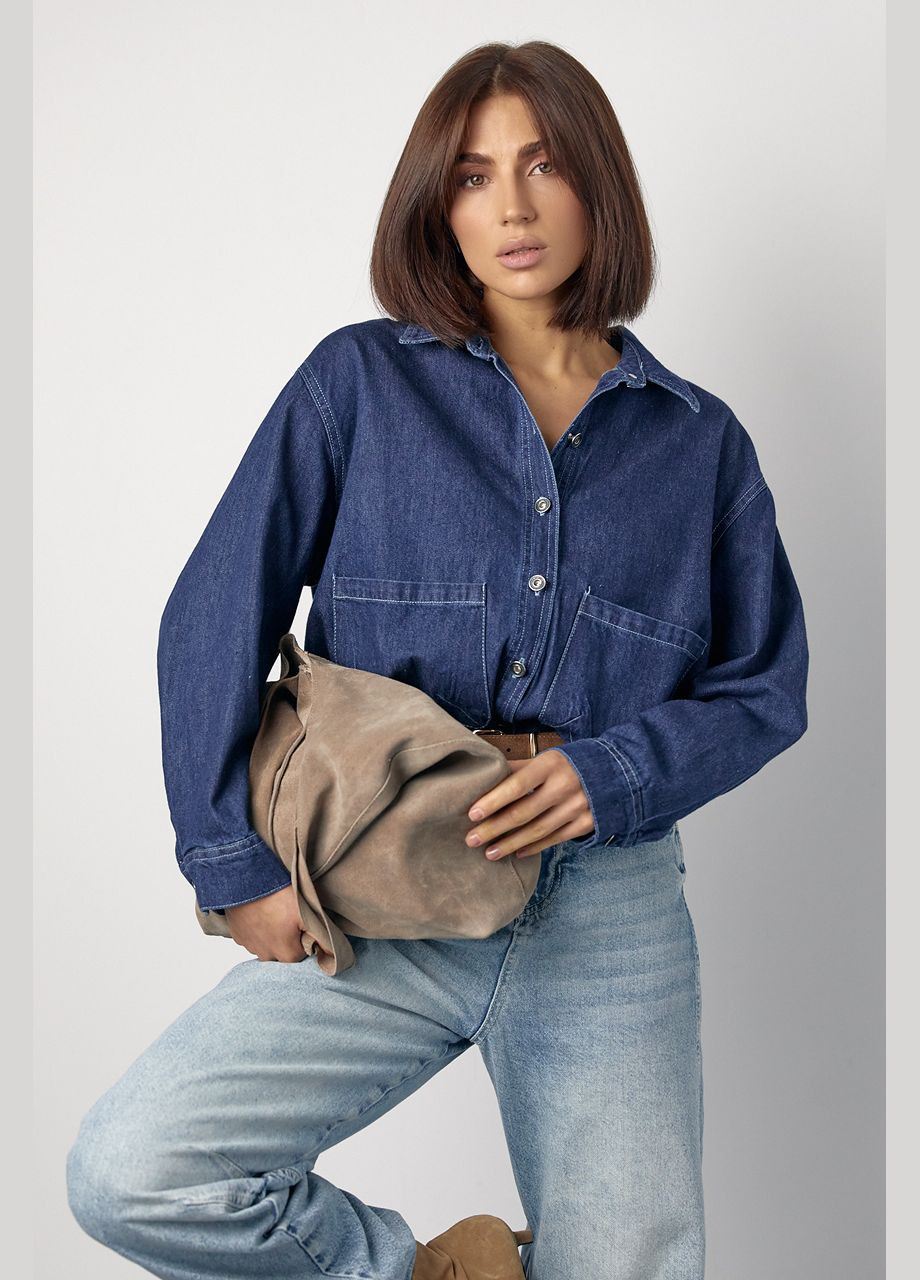 Джинсова сорочка з кишенями на металевих гудзиках Lurex (317211741)