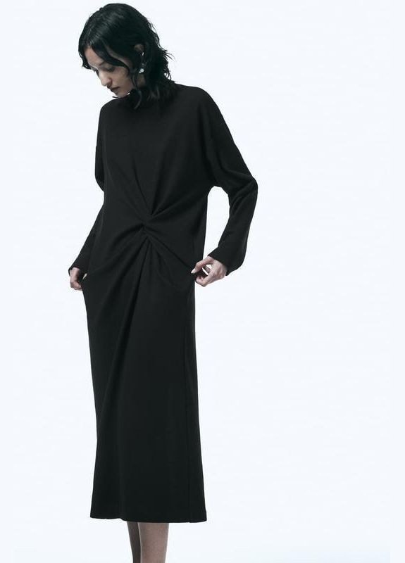 Черное платье черное меди с завязкой платье трикотажное оверсайз черное Zara