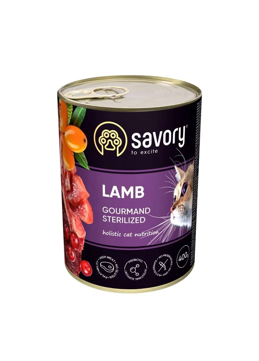 Вологий корм для стерилізованих котів Can Adult Sterilised з ягням 400 г Savory (391438672)