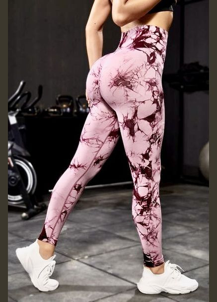 Светло-розовые женские спортивные леггинсы (лосины) тай-дай для фитнеса и йоги No Brand