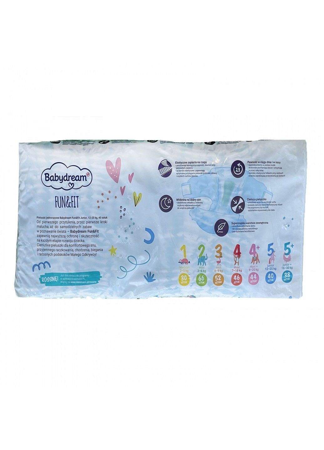 Підгузники FUN&FIT Розмір 5 junior, Вага 12-25 кг, 40 шт Babydream (341133389)