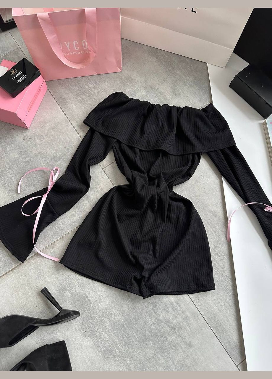 Женский комбинезон FINO Mode комбинезон-шорты однотонный чёрный спортивный, повседневный, кэжуал