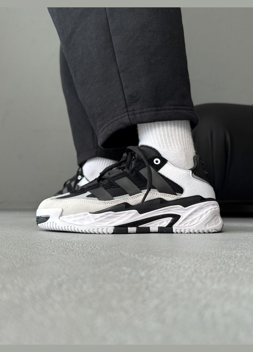 Кроссовки женские и мужские Adidas Niteball black white | Адидас Найтбол черные белые No Brand чёрно-белые демисезоны (316091134)