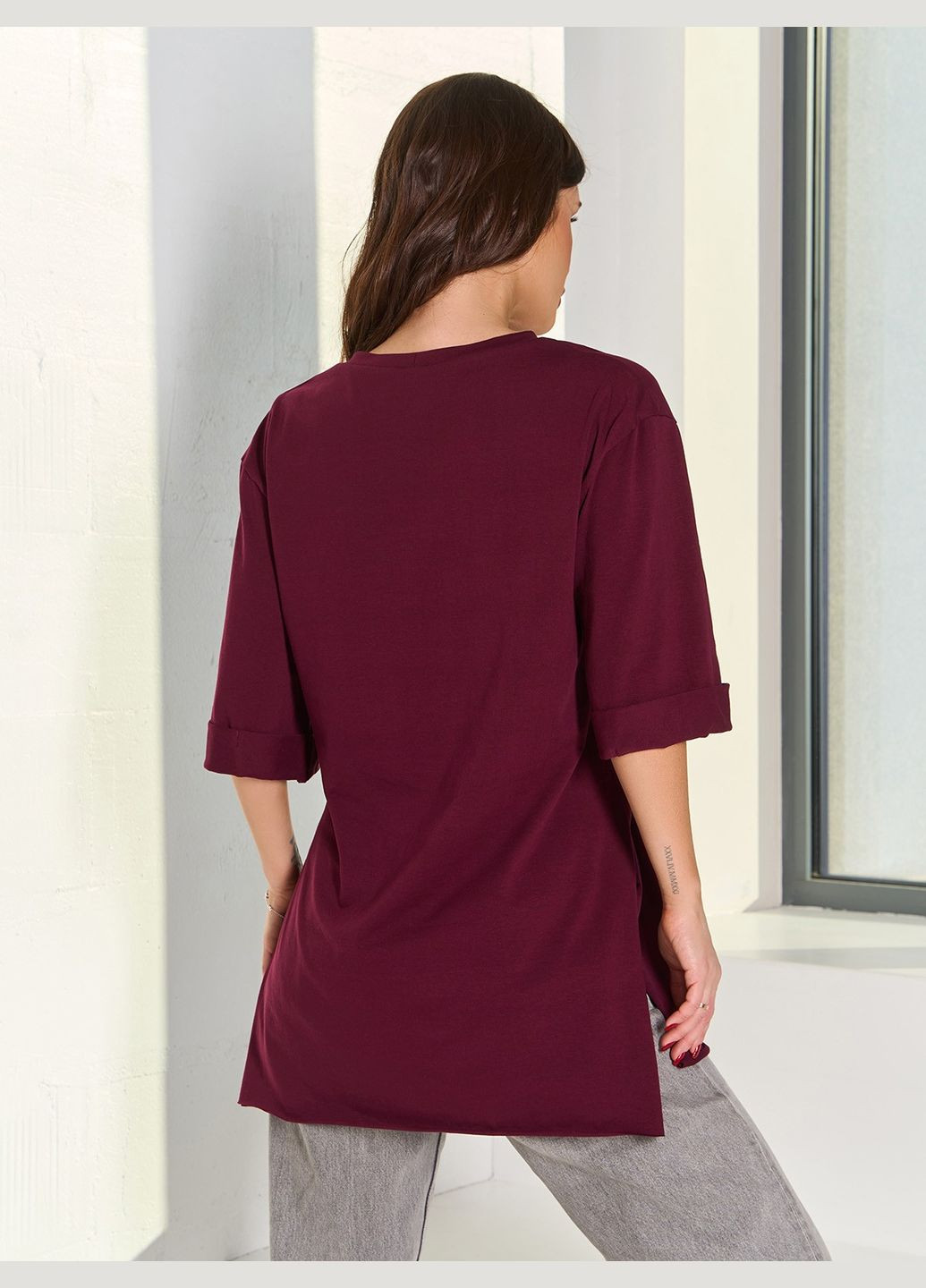 Стильна бавовняна футболка оверсайз No Brand - (322579023)