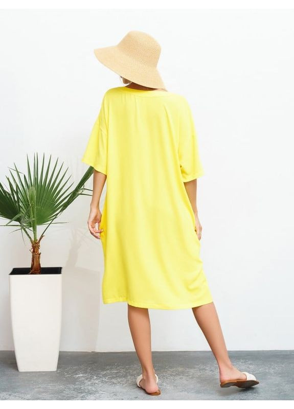 Комбинированное платье 13465 жёлтое ISSA PLUS однотонное