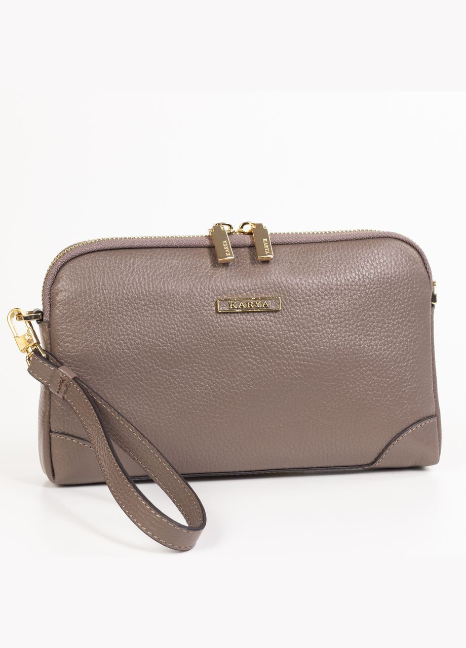 Маленькая женская кожаная сумка клатч 2030-51 темно-бежевая Karya (334879410)