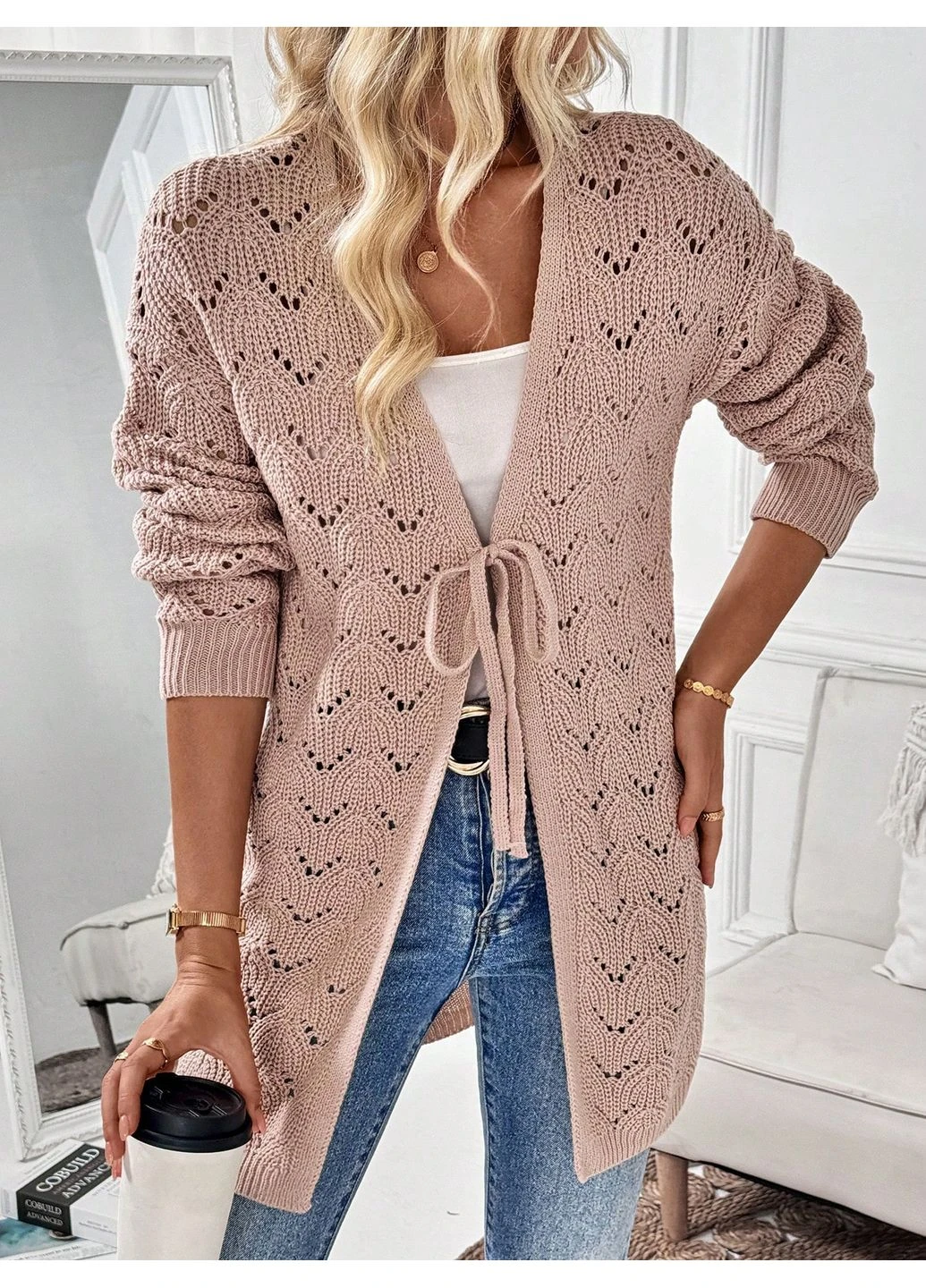 Светло-розовый демисезонный кардиган SHEIN