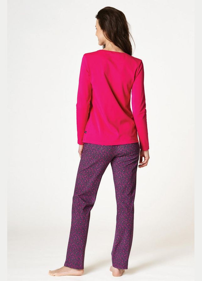 Розовая всесезон хлопковая пижама с брюками кофта + брюки Key LNS 640 B22 pink