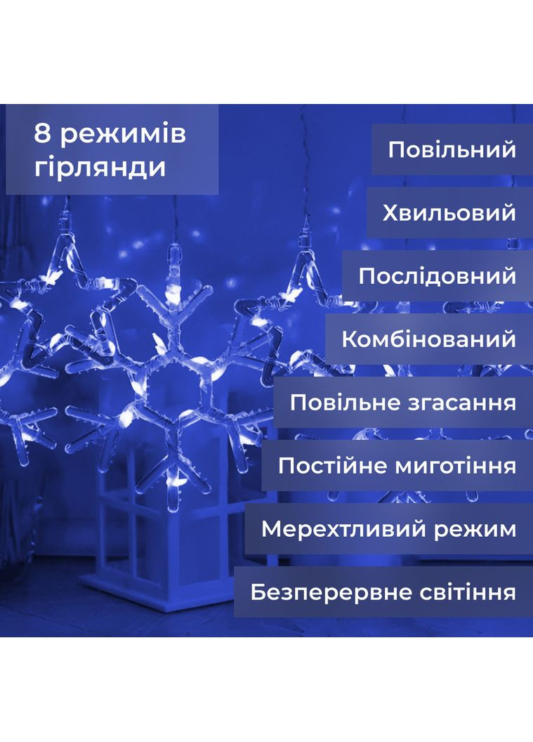 Гирлянда штора 3х0,9 м снежинка звезда на 145 LED лампочек светодиодная 10 шт Синий Jooki (362672758)
