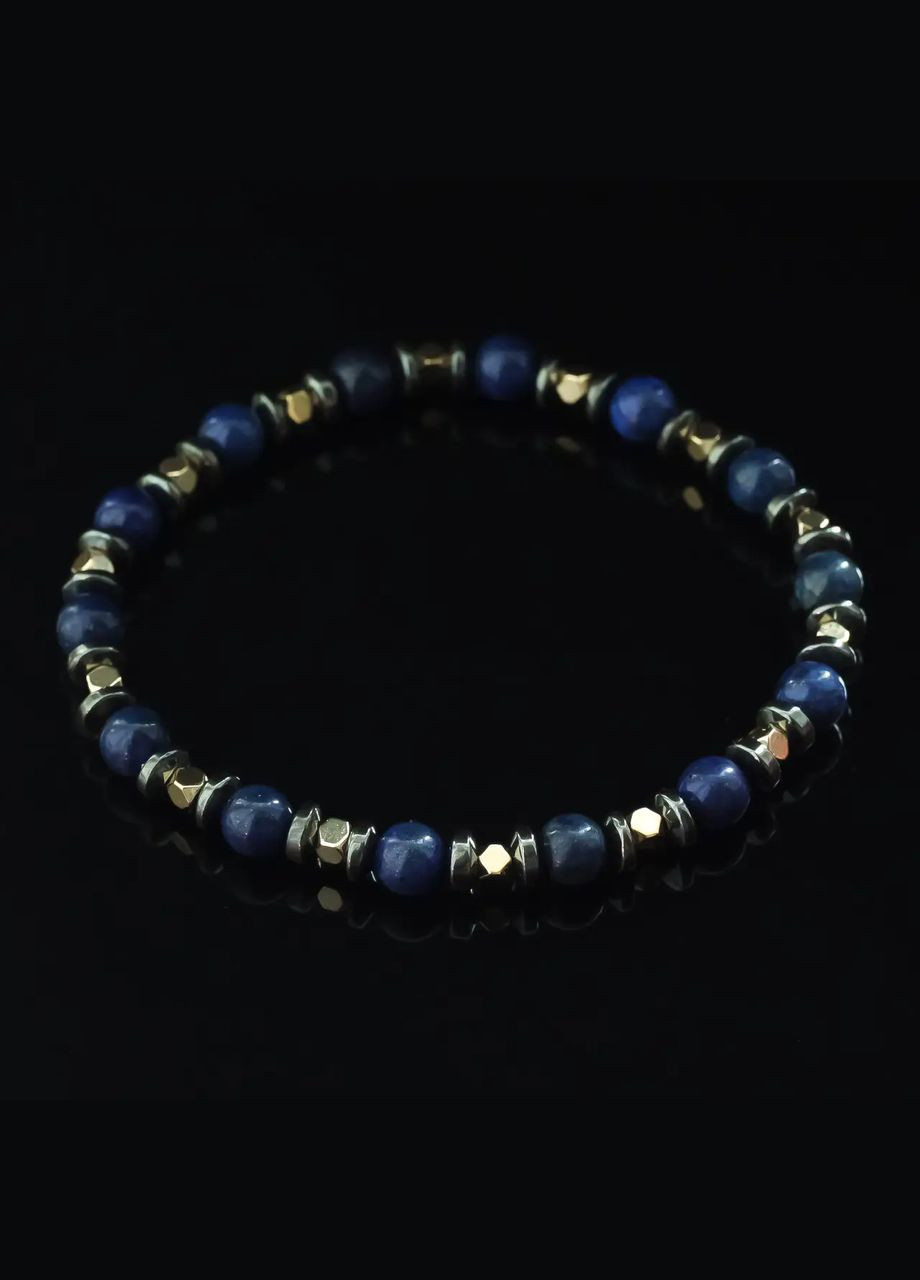 Лазурит і Гематит чоловічий з натурального каменю d-6мм обхват 19см No Brand браслет (304292176)