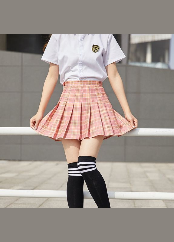 Спідниця у клітинку плісирована висока посадка з шортами пудрова 6620 104-128 (XS) No Brand (351476351)