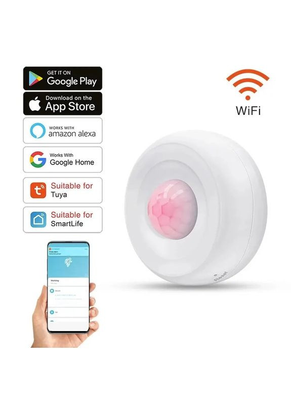 Розумний бездротовий Wi-Fi датчик руху Smart Life 360° круглий TUYA (367954253)