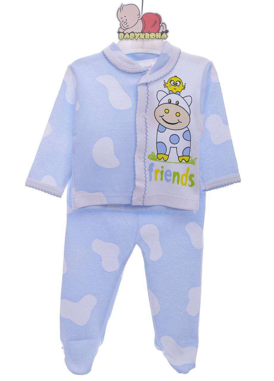 Блакитна всесезон піжама з довгим рукавом для хлопчика трикотажна з корівкою блакитна 86 см (37248) BABYKROHA