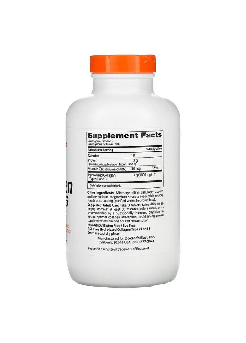 Колаген Типів 1&3 1000мг, Peptan,, 540 таблеток Doctor's Best (326055085)