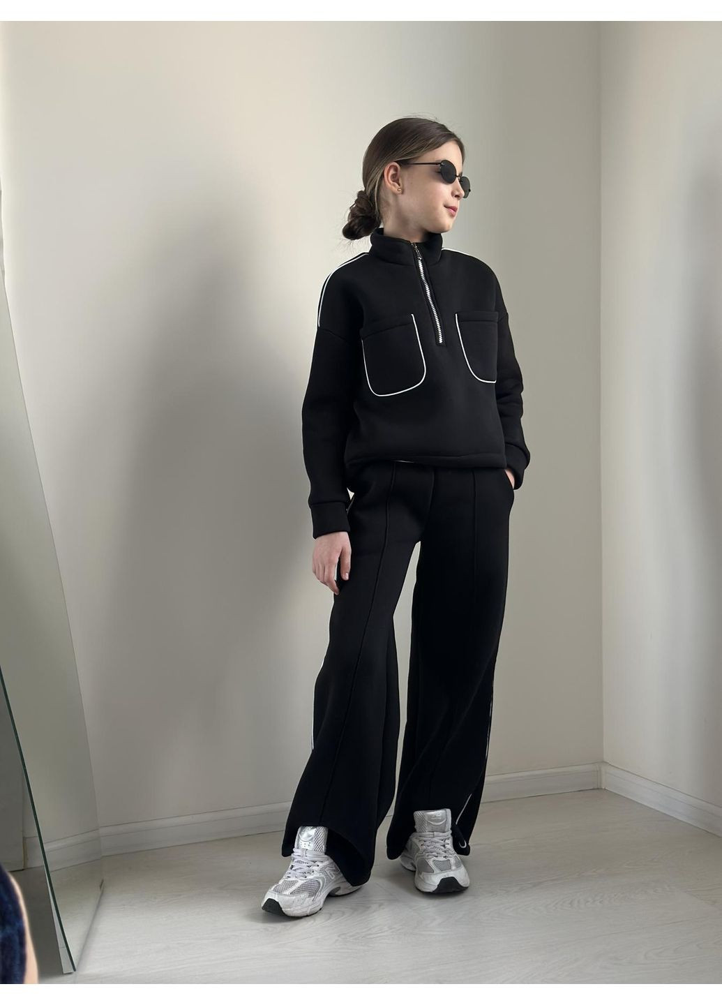 Чорний зимній костюм (штани, світшот) підлітковий брючний IRmAS оверсайз