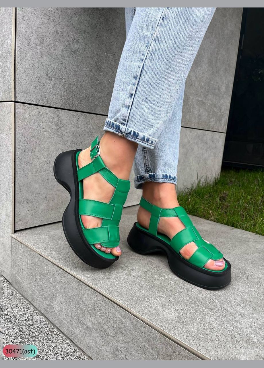 Босоніжки з натуральної шкіри (зелені) No Brand Босоніжки (334305377)