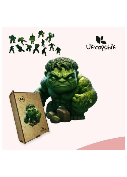 Пазл дерев'яний Супергерой Халк А4 в коробці з набором-рамкою (Hulk Superhero A4) Ukropchik дерев'яний Супергерой Халк А4 в коробці з набором- (366159946)