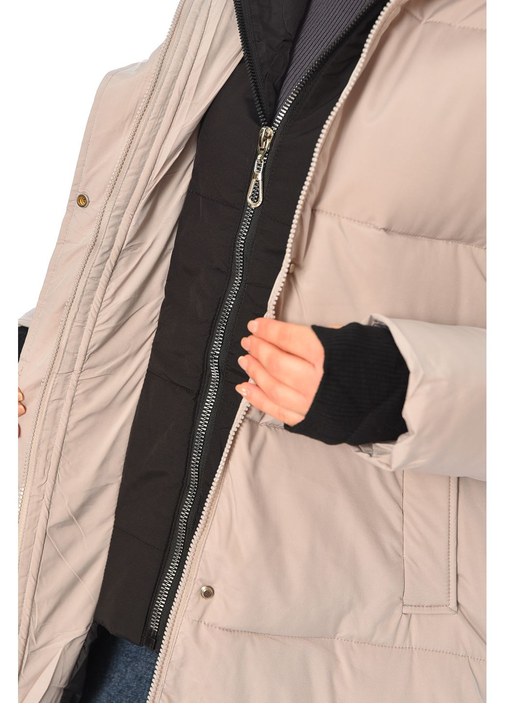 Бежева зимня куртка жіноча подовжена зима бежевого кольору Let's Shop