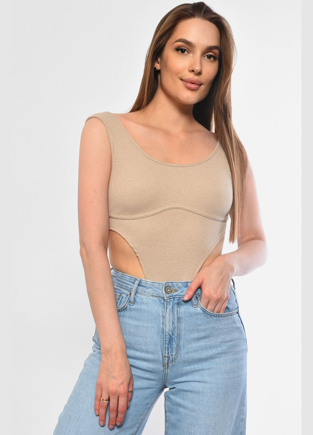 Боди женское однотонное серого цвета Let's Shop (298414241)