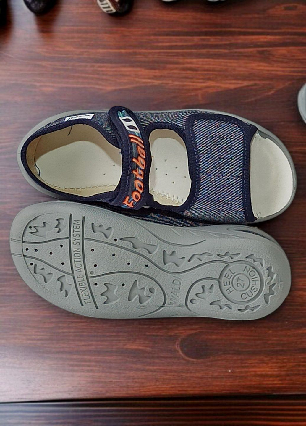 Синие открытые ортопедические тапочки текстильные босоножки на липучках для мальчика Waldi