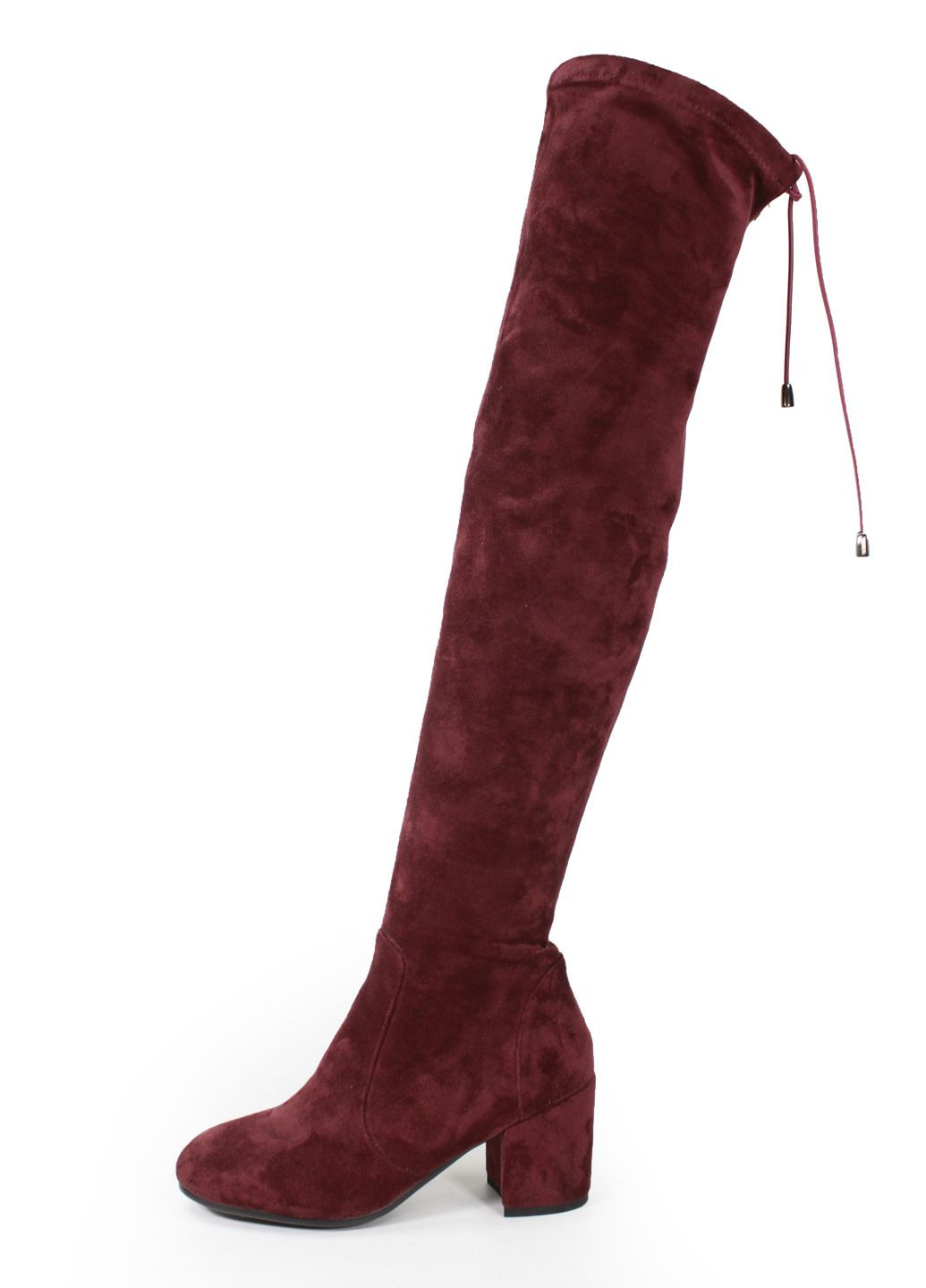 Бордовые осенние верюровые ботфорты-чулки It-Girl