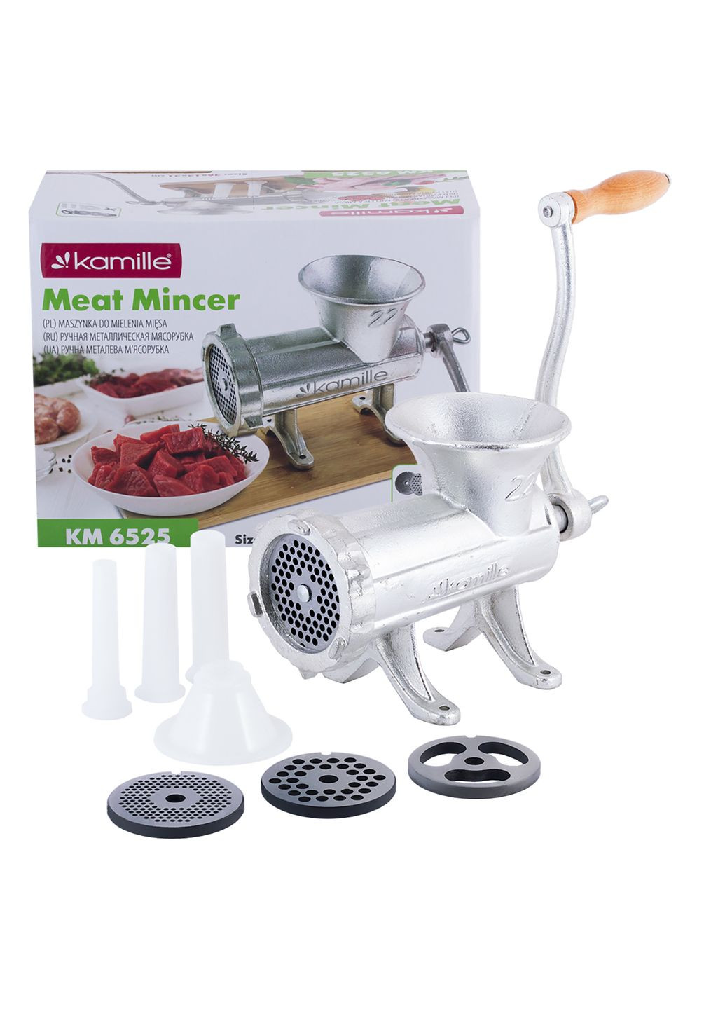 Мясорубка ручная чугунная с 3 насадками 25х12х18.5 см Kamille (317638730)