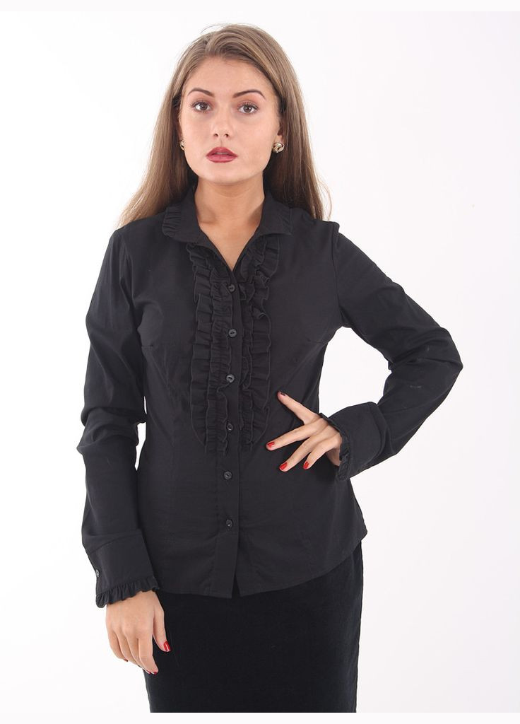 Черная деловая рубашка с рюшами 2 Льва (358068604)