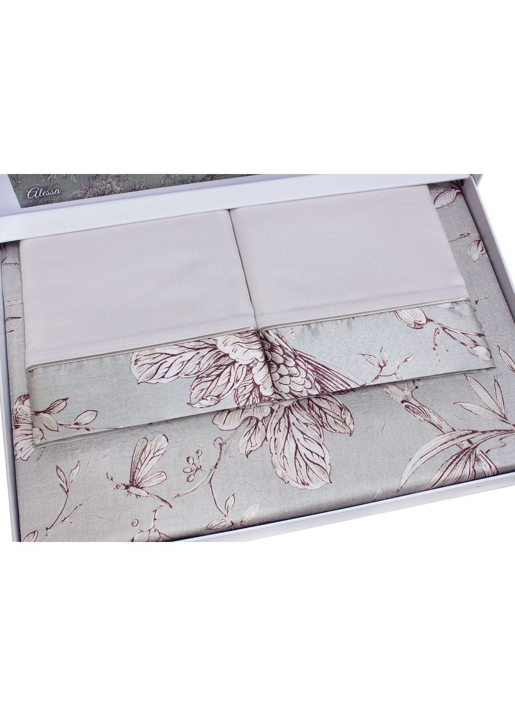 Постельное белье Alessa gri делюкссатин+жатый шёлк евро Tivolyo Home (371188080)