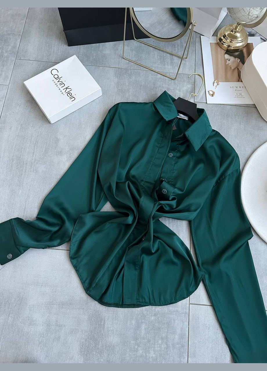 Зеленая классическая, кэжуал рубашка однотонная No Brand с длинным рукавом