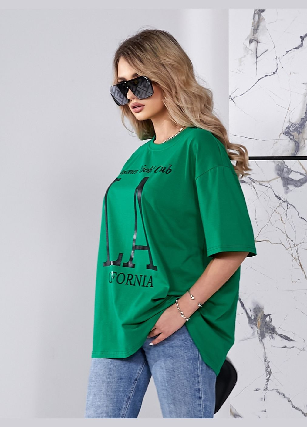 Зелена всесезон оверсайз футболка la з коротким рукавом No Brand