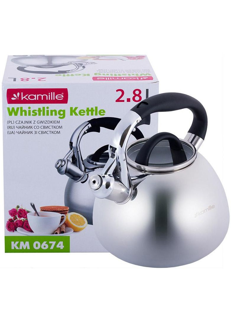 Чайник из нержавеющей стали 2.8л со свистком и стеклянной крышкой для кипячения воды чайник для чая Kamille (368980614)