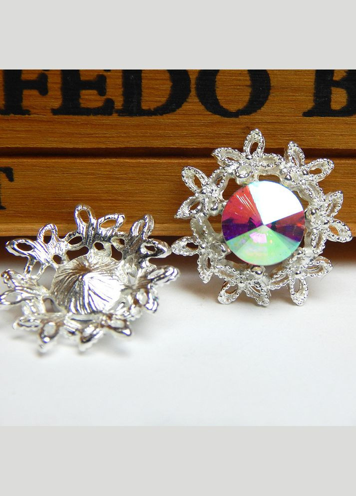 Стразовий декор Квітка, ажурний, оправа-срібло, 23 мм, хамелеон No Brand (341730689)