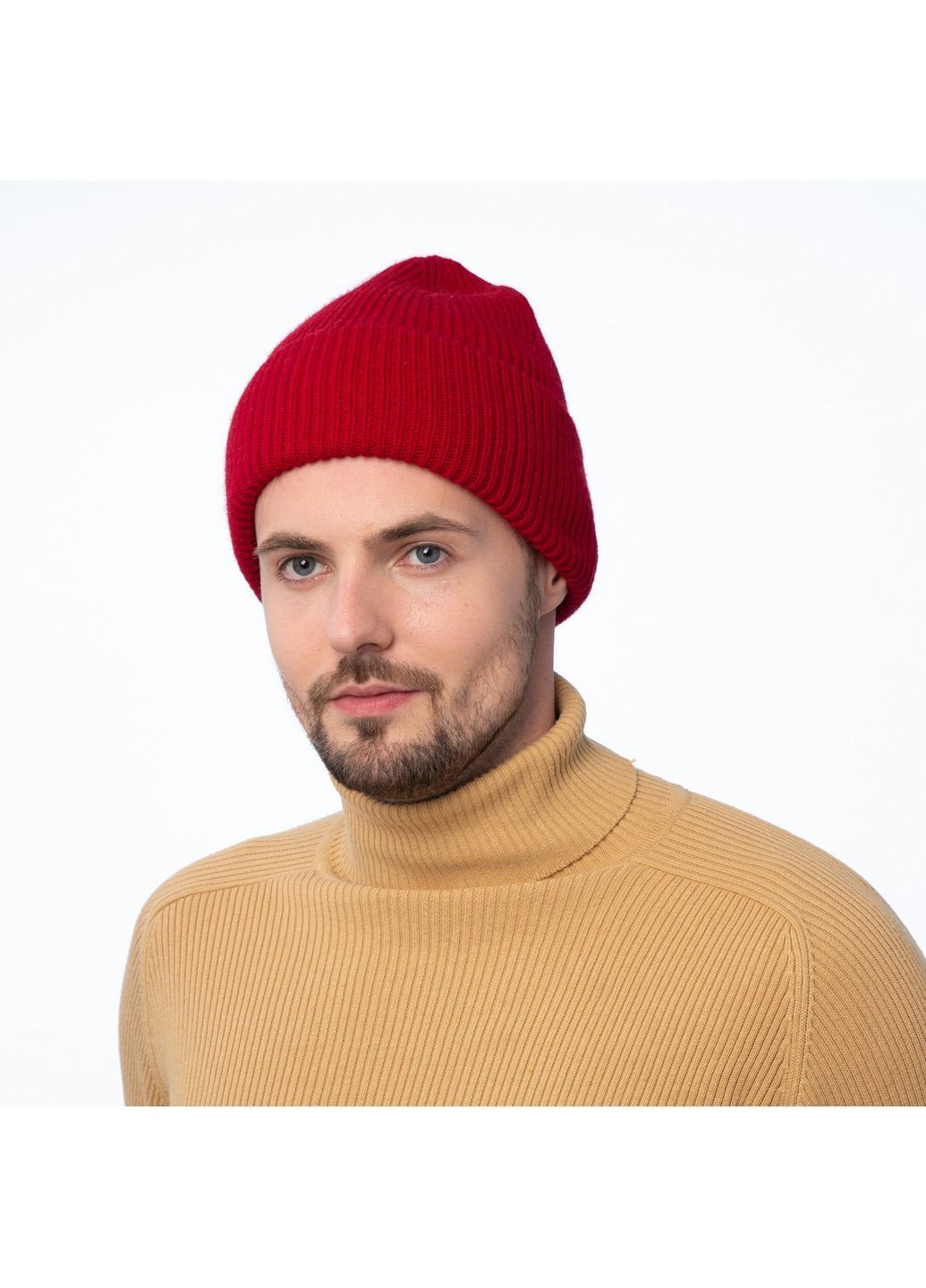 Шапка біні чоловіча вовна червона GEORGE 019-492 LuckyLOOK 019-492M (322793185)