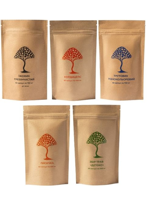 Дедушка Мухомор Набор “Активная жизнь” (4 вида грибов + Сбор трав "Детокс") 60 + 60 + 60 + 60 + 60 капсул Дідусь Мухомор (316114819)
