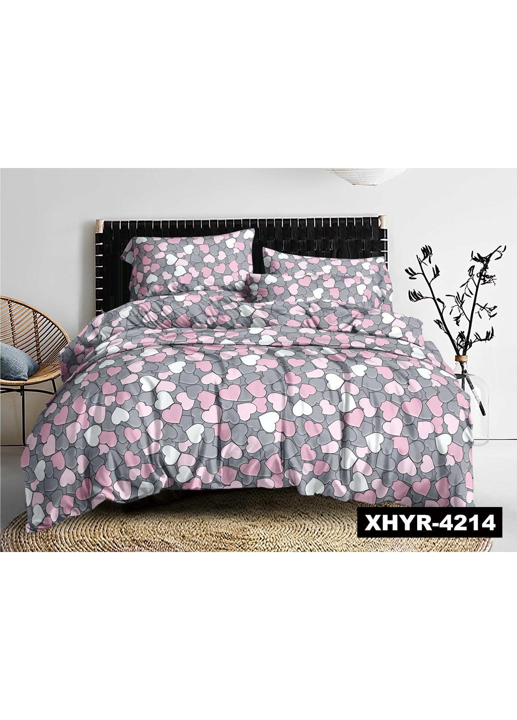 Постельное белье новогоднее полуторная Пакистанская байка 150 х 220 см 4214 Серое 50 х 70 см No Brand (362202403)