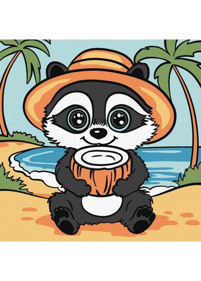 Картина по номерам - Енот и кокос ©art_selena_ru 25х25 см IDEYKA (363986704)