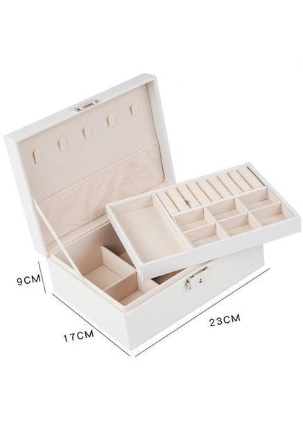 Кожаная шкатулка для хранения украшений, органайзер для бижутерии 23×17×9 см, компактный футляр белый No Brand (364191280)